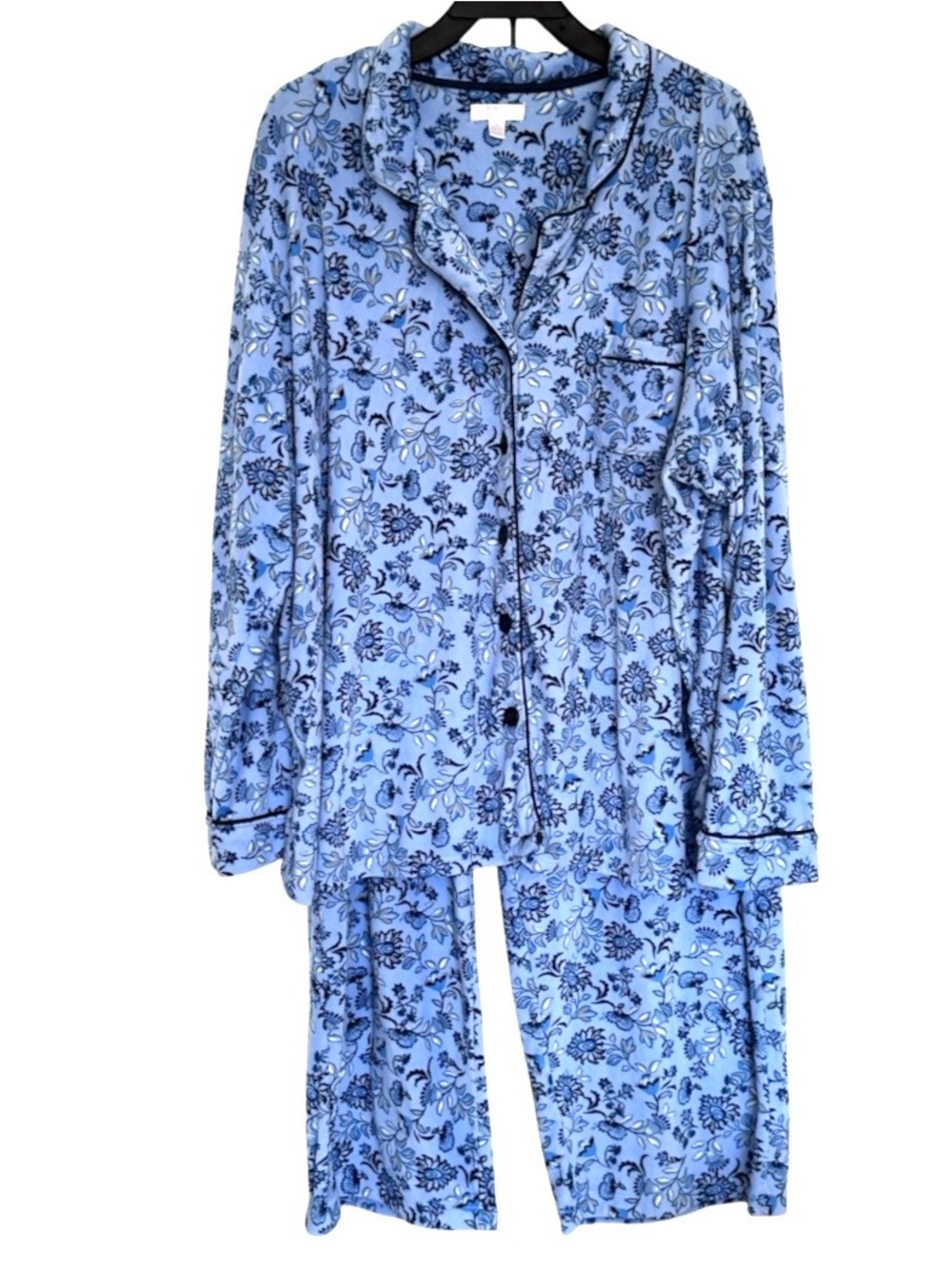 2PC Secret Treasures Plus Pajamas Women’s 3X Blue Floral Long Sleeve Shirt Pants